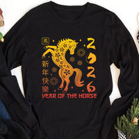 Happy Chinese New Year 2026 Long Sleeve Shirt, Year of The Horse 2026 Shirt, New Year Family Tee