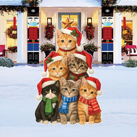 Cats Christmas Tree Yard Sign, Cat Outdoor Decorations with Stakes, Pet Theme Holiday Lawn Décor for Garden Patio and Pathway