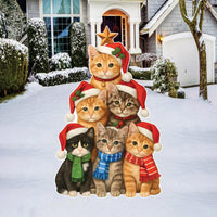 Cats Christmas Tree Yard Sign, Cat Outdoor Decorations with Stakes, Pet Theme Holiday Lawn Décor for Garden Patio and Pathway