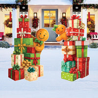 Gingerbread Couple Yard Sign, Christmas Outdoor Decorations with Gift Boxes and Stakes, Holiday Lawn Decor for Garden, Patio, Pathway