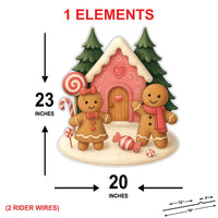 Gingerbread House Yard Sign, Christmas Outdoor Decoration with Gingerbread Couple, Candy Lawn Decor with Stakes for Garden & Pathway