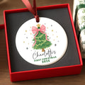 Baby First Christmas Ornament 2025, Personalized Baby Girl Name Ornament, Pink Bow Ceramic Ornament, Baby Shower Gift, Family Keepsake