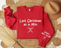 Last Christmas As a Miss Sweatshirt, Christmas Shirt with a Bow on the Sleeve, Red Bow Design Christmas Sweatshirt