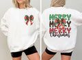 Coquette Christmas Sweatshirt, Leopard Merry Christmas Shirt, Coquette Bow Sweatshirt, Front Back