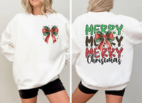 Coquette Christmas Sweatshirt, Leopard Merry Christmas Shirt, Coquette Bow Sweatshirt, Front Back