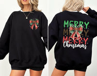 Coquette Christmas Sweatshirt, Leopard Merry Christmas Shirt, Coquette Bow Sweatshirt, Front Back