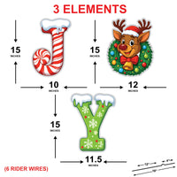 JOY Christmas Yard Sign with Stakes, Reindeer Wreath Candy Cane Letters Outdoor Lawn Garden Decor, Waterproof Holiday Porch Patio Display