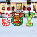 JOY Christmas Yard Sign with Stakes, Reindeer Wreath Candy Cane Letters Outdoor Lawn Garden Decor, Waterproof Holiday Porch Patio Display