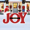 JOY Christmas Yard Sign with Stakes, Santa Hat Outdoor Holiday Lawn Decoration, Winter Porch Patio Xmas Garden Decor Festive Welcome Sign