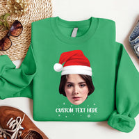 Custom Face Christmas Sweatshirt, Personalized Santa Hat Shirt, Matching Family Gift Sweatshirt