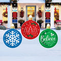 Christmas Ornament Yard Signs Set, Believe Snowflake Trees Outdoor Lawn Decorations with Stakes, Xmas Holiday Garden Porch Decor