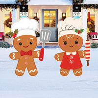 Gingerbread Chef Yard Sign Set, Christmas Outdoor Decorations with Stakes, Cute Gingerbread Boy & Girl Lawn Garden Holiday Porch Decor