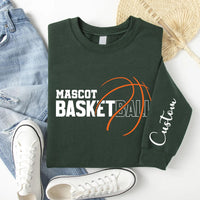 Personalized Basketball Player Name Sweatshirt, Custom Basketball Team Shirt, Basketball Mom Shirt, School Team Supporter Sweatshirt, Front Sleeve