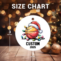 Personalized Basketball Ornament, Custom Christmas Sports Ornament with Santa Hat & Lights, Basketball Player Gift, Holiday Tree Decoration