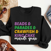 Mardi Gras Beads Sweatshirt, Parades Crawfish King Cake Tee, Funny Mardi Gras Costume Top