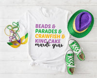 Mardi Gras Beads Shirt, Parades Crawfish King Cake Tee, Funny Mardi Gras Costume Top