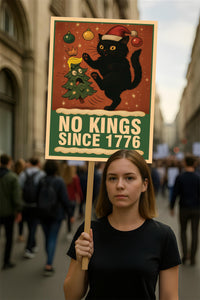 No Kings In America Protest Sign, Anti-Trump, Christmas Black Cat Anti MAGA Political Activist Poster Resist Fascism Rally Sign