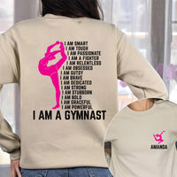 Personalized Name Gymnastics Sweatshirt, Custom Girls Gymnast Tee, Vault Floor Bars Beam Sweatshirt, Front Back