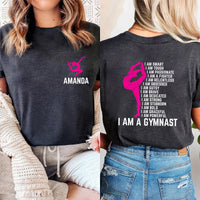Personalized Name Gymnastics Shirt, Custom Girls Gymnast Tee, Vault Floor Bars Beam Shirt, Front Back