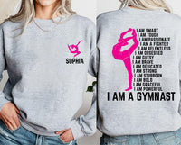 Personalized Name Gymnastics Sweatshirt, Custom Girls Gymnast Tee, Vault Floor Bars Beam Sweatshirt, Front Back
