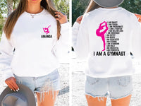 Personalized Name Gymnastics Sweatshirt, Custom Girls Gymnast Tee, Vault Floor Bars Beam Sweatshirt, Front Back