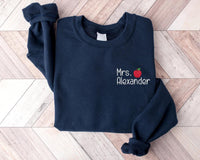 Custom Teacher Last Name Embroidered Sweatshirt, Personalized Teacher Hoodie, Mrs Teacher Shirt, Back to School Long Sleeve Shirt
