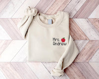 Custom Teacher Last Name Embroidered Sweatshirt, Personalized Teacher Hoodie, Mrs Teacher Shirt, Back to School Long Sleeve Shirt