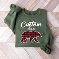 Custom Matching Christmas Bear Sweatshirt, Bear Family Shirt, Personalized Buffalo Plaid Sweatshirt