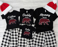 Custom Matching Christmas Bear Shirt, Bear Family Shirt, Personalized Buffalo Plaid Tee