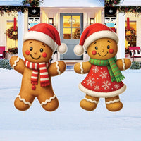 Gingerbread Couple Yard Signs, Christmas Outdoor Decorations with Stakes, Holiday Lawn Garden Decor, Cute Xmas Patio Display