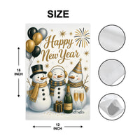 Happy New Year 2026 Garden Flag, Winter Snowman Firework Yard Flag, Holiday Welcome New Year Fence Front Porch Yard Decor, Eve Party Flag