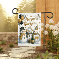 Happy New Year 2026 Garden Flag, Winter Snowman Firework Yard Flag, Holiday Welcome New Year Fence Front Porch Yard Decor, Eve Party Flag