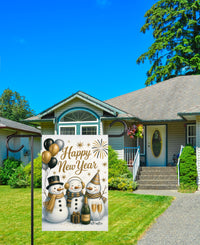 Happy New Year 2026 Garden Flag, Winter Snowman Firework Yard Flag, Holiday Welcome New Year Fence Front Porch Yard Decor, Eve Party Flag
