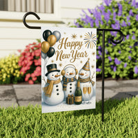 Happy New Year 2026 Garden Flag, Winter Snowman Firework Yard Flag, Holiday Welcome New Year Fence Front Porch Yard Decor, Eve Party Flag