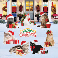 Meowy Christmas Cat Yard Signs, Holiday Outdoor Decorations, Cute Kitty Lawn Decor with Stakes, Festive Pet Garden Xmas Decoration
