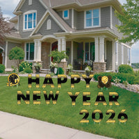 Happy New Year 2026 Yard Sign, Gold Gradient Lawn Decoration, Outdoor New Year’s Eve Party Sign with Stakes, Festive Garden Decor