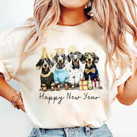 Happy New Year Dachshund Dog Shirt, Cute Puppies Tee, New Year Holiday Pet Shirt