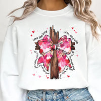 Coquette Valentine Jesus Sweatshirt, Valentine Bow Bible Verse Tee, Love Jesus Sweatshirt