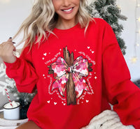 Coquette Valentine Jesus Sweatshirt, Valentine Bow Bible Verse Tee, Love Jesus Sweatshirt