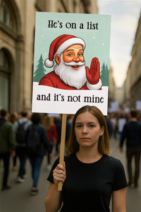 No Kings In America Protest Sign, He's on a list, Anti-Trump, FDT Winter Santa Claus Poster, Rally Sign, Resist Fascism Protest Poster