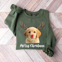 Personalized Photo Pet Christmas Sweatshirt, Christmas Dog Cat Face Shirt, Custom Name Face Sweatshirt