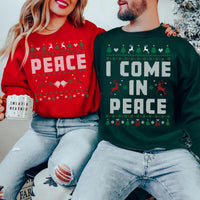 Christmas Couple Sweatshirt, Couples Ugly Christmas Shirt, Come in Peace Matching Christmas Sweatshirt