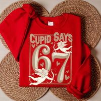 Cupid Days 67 Retro Love Sweatshirt, Funny 6 7 Valentines Day Tee, 6 7 Number Meme Sweatshirt