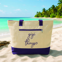 Custom Tote Bag with Zipper, Gigi Things Personalized Tote, Custom Canvas Bag, Gigi Gift, Grandma Travel Tote, Beach Bachelorette Lake Trip