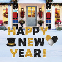 Happy New Year 2026 Yard Sign, Gold and Black Lawn Decoration, Outdoor Party Sign with Stakes, New Year’s Eve Garden Decor