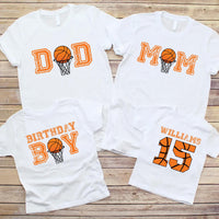 Basketball Birthday Boy Shirt, Family Matching Birthday Party Tee, Basketball Mom, Basketball Dad, Front Back
