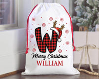 Personalized Christmas Santa Sack, Custom Letter Gift Bag for Kids, Buffalo Plaid Alphabet Bag, Santa Drawstring Bag, Holiday Gift Sack