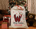 Personalized Christmas Santa Sack, Custom Letter Gift Bag for Kids, Buffalo Plaid Alphabet Bag, Santa Drawstring Bag, Holiday Gift Sack