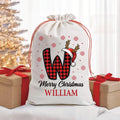 Personalized Christmas Santa Sack, Custom Letter Gift Bag for Kids, Buffalo Plaid Alphabet Bag, Santa Drawstring Bag, Holiday Gift Sack