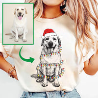 Custom Pet Christmas T-Shirt with Photo & Name, Personalized Pet Portrait Shirt, Custom Dog Cat Tee